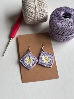 Handmade Lavender Daisy Crochet Earrings - Women Jewelry